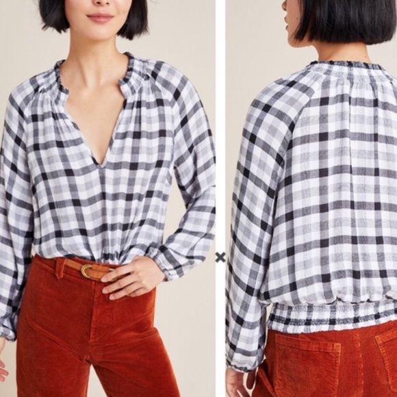 Cloth & Stone • Sara Plaid Blouse Checkered size XS casual brunch Preowned - Picture 9 of 9